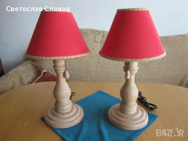 Комплект настолни /нощни/ лампи със стойки от натурален дъб 2, снимка 3 - Настолни лампи - 54336822