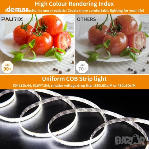 PAUTIX COB LED лента 504 LED/m, 7.5 м комплект със смарт дистанционно и захранване, снимка 4 - Лед осветление - 55507227