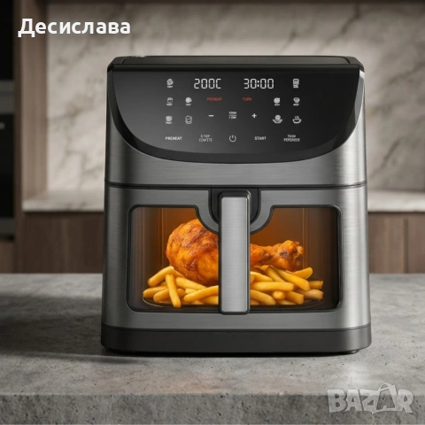 Фритюрник с горещ въздух 8L 1800W с 11 програми, LCD дисплей, таймер и прозорец за наблюдение, снимка 3 - Фритюрници - 54374295