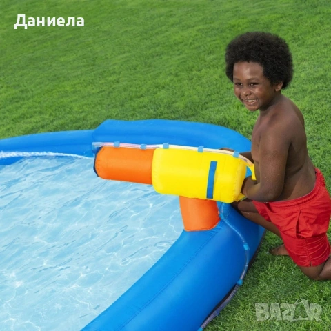 Надуваем воден парк с пързалка, стена за катерене, водно оръдие и вентилатор за бързо надуване, снимка 3 - Басейни и аксесоари - 54974812