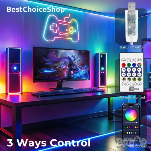 5 м RGB IC LED гъвкава лента, интелигентно приложение, синхронизация с музика, водоустойчива, снимка 7 - Лед осветление - 55409237