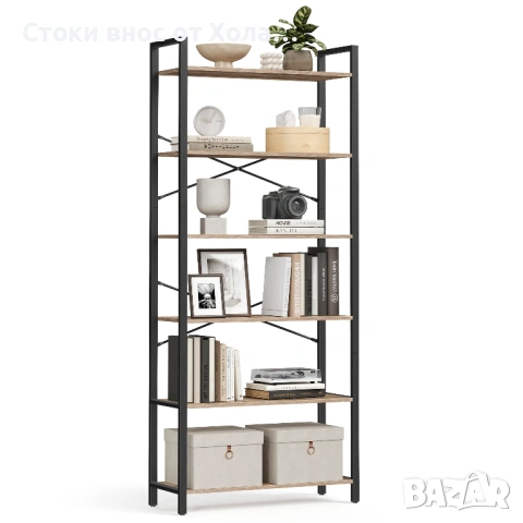 Библиотека VASAGLE с 6 рафта, Етажерка за книги, 30 x 80 x 186 см, снимка 2 - Секции и витрини - 54859071