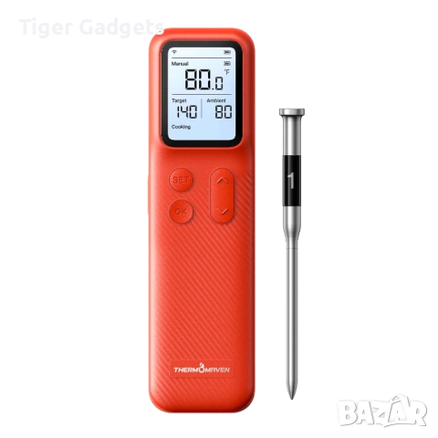 ThermoMaven P1 – Безжичен термометър за месо с Wi-Fi и Bluetooth, за грил, BBQ, фурна и пушилня