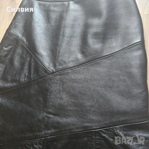 Дълга черна лъскава кожена пола от истинска естествена кожа, размер L, снимка 6 - Поли - 54346769