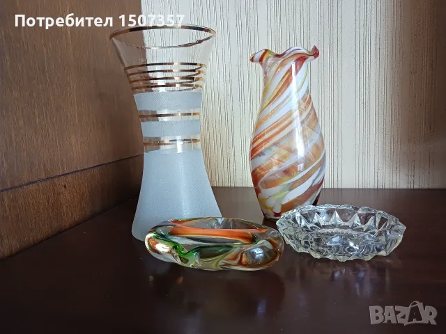 Ретро вази и пепелници - „захаросано“ стъкло, цветно стъкло „тип Мурано“, снимка 3 - Антикварни и старинни предмети - 55622349