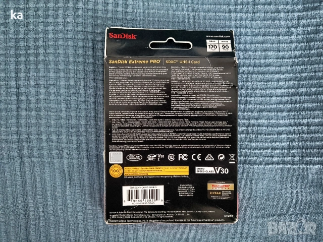 Карта памет Sandisk Extreme PRO SDXC 64 GB, снимка 2 - Чанти, стативи, аксесоари - 54729801