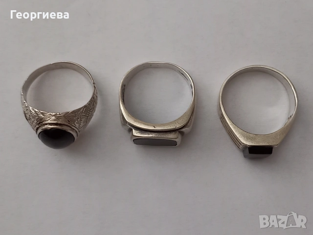 Три сребърни мъжки пръстена с черен камък , снимка 2 - Пръстени - 54826325