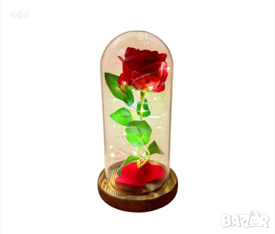 Роза в стъкленица, 20x10cm, LED осветление, Батерии 3хААА включени