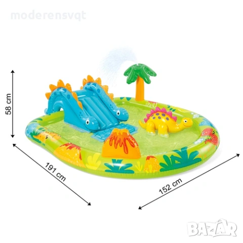 Водна площадка за деца Little Dino 191 x 152 x 58 см с пързалка и пръскачка Intex, снимка 3 - Други - 54453958