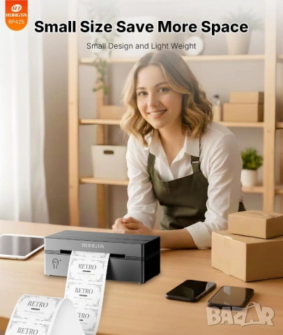 Rongta RP425 термодиректен етикетен принтер 4x6 100x150 еконт спиди, снимка 3 - Принтери, копири, скенери - 54053690