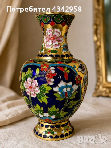 Винтидж ваза Cloisonné (Клоазоне) – ръчна изработка, 1960-те години.