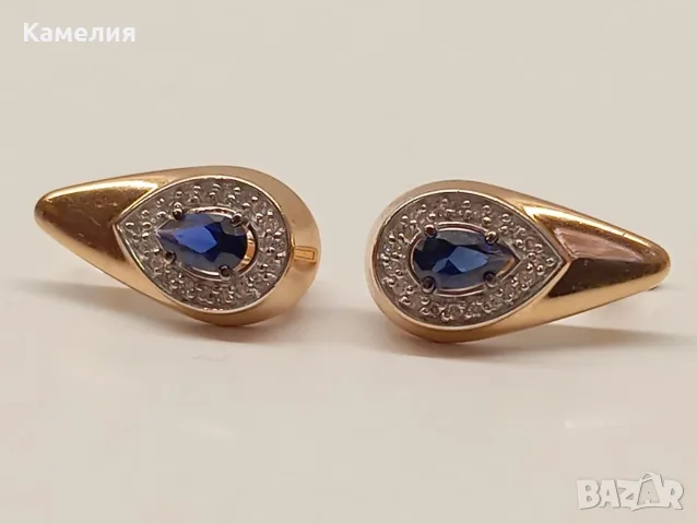 Руско злато. Обеци с брилианти. , снимка 2 - Обеци - 55435380