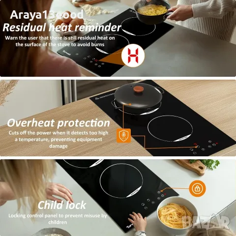 Индукционен плот TOPWISH с 2 зони, 3500W, Boost функция и Touch управление, снимка 7 - Котлони - 55320721