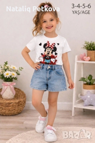 Комплект мини маус с дънкови панталонки