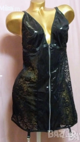 4XL К-т от 3 части Рокля от дантела и лак ,прашка и жартиери за бедра , снимка 2 - Корсети, бюстиета, топове - 54218921