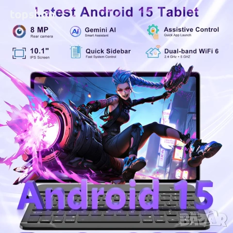 Чисто нов запечатан таблет SUAAT S3 10 инча – Android 15, 30GB RAM, 64GB, Комплект с клавиатура и..., снимка 2 - Таблети - 54766278