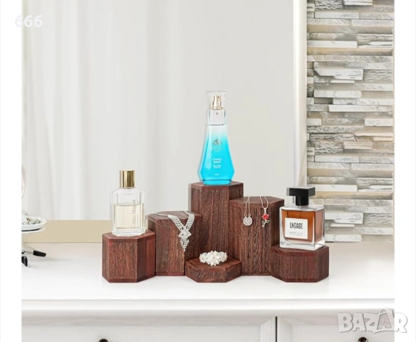 Комплект от 6 дървени шестоъгълни стойки Winter Shore, рафтове за десерти, кексчета, парфюми или др., снимка 4 - Други стоки за дома - 54159931