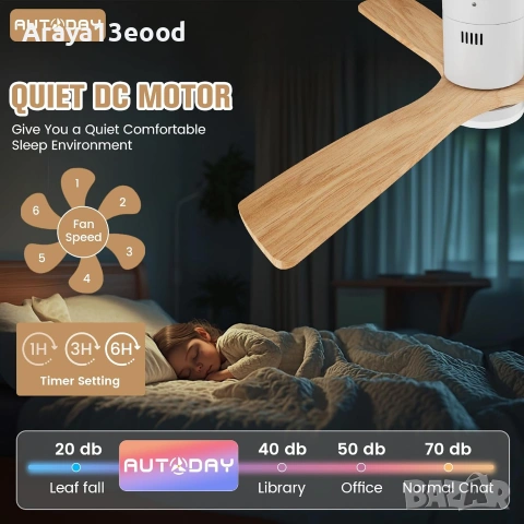 Таванен вентилатор с LED осветление AUTODAY 132 см, DC мотор, дистанционно управление, снимка 3 - Вентилатори - 55217946