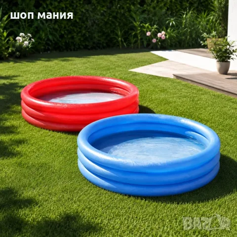 Детски надуваем басейн 122 x 25 см, 3 въздушни камери, за деца 2+ години, червен или син