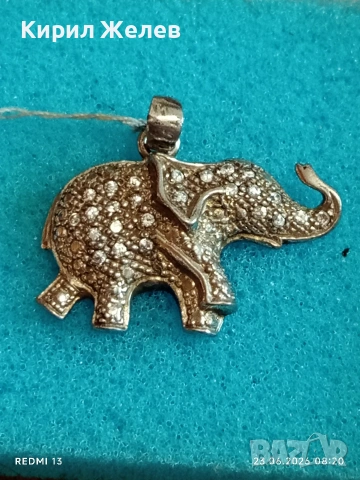 Сребърен медальон с формата на слон 🐘 и кристали амулет за здраве 14154, снимка 4 - Колиета, медальони, синджири - 55005804