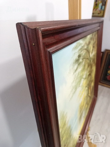 „Спокойствие край езерото“ – Авторска маслена живопис в масивна рамка, снимка 10 - Картини - 53966492