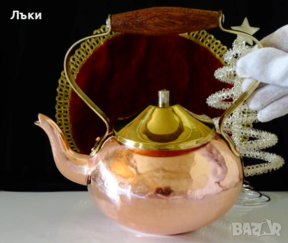 Меден чайник,медна кана,чиста червена мед,печат. , снимка 2 - Антикварни и старинни предмети - 54487465