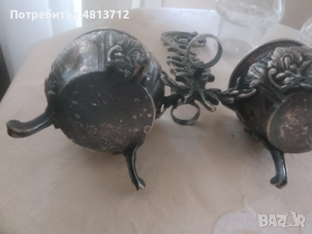 1900 г Масло оцет 2 кристални бутилки посребрена стойка, снимка 13 - Антикварни и старинни предмети - 54930185