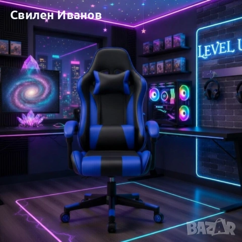 Ергономичен офис и геймърски син стол – Максимален комфорт за гърба и врата, регулируем, снимка 3 - Столове - 54349554