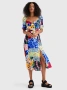 DESIGUAL Midi dress with animal print - страхотна рокля Л, снимка 1