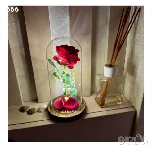 Роза в стъкленица, 20x10cm, LED осветление, Батерии 3хААА включени, снимка 3 - Декорация за дома - 55448851