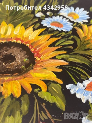🌻 Ръчно рисувана декоративна чиния с цветя – подпис от художник., снимка 4 - Декорация за дома - 54253097
