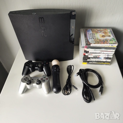 Конзола Playstation 3 slim пълен комплект+ 10 игри 