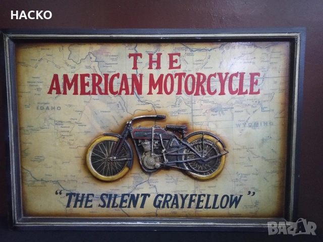 Стенно 3 ДЕ Пано с Ретро Мотоциклет Harley-Davidson "Silent Gray Fellow" от 1911г.