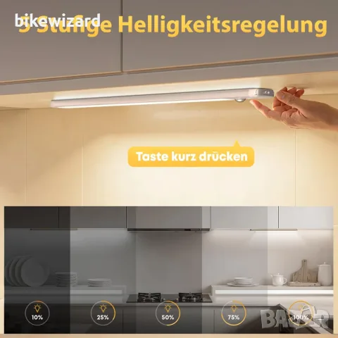 LED лампа за шкаф 30 см, сензор за движение, USB-C, димируема - 2 броя НОВИ, снимка 3 - Лед осветление - 55328162