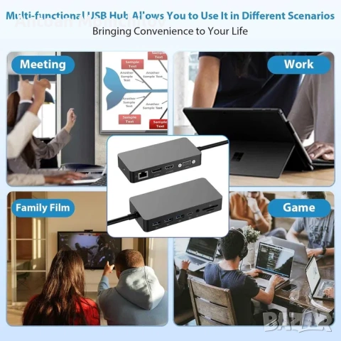 Докинг станция Rocketek SH701C USB-C 12 в 1 100W PD, снимка 3 - Лаптоп аксесоари - 54827800