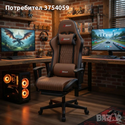 Ергономичен кафяв геймърски стол с поставка за крака, регулируема височина и 3D подлакътници, снимка 3 - Столове - 55160688
