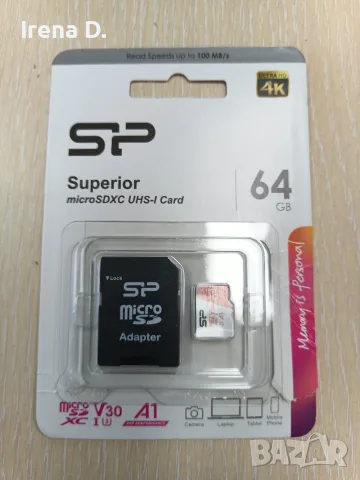 Чисто нова карта памет Silicon Power Superior 64GB microSDXC (4K Ultra HD)