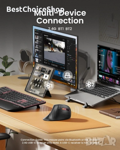 ProtoArc Ергономична мишка, EM11 NL Bluetooth презареждаща се безжична, снимка 12 - Клавиатури и мишки - 54903713