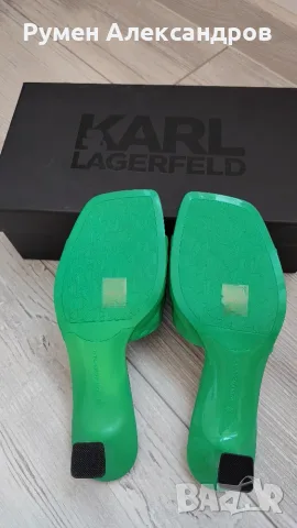 Нови зелени дамски кожени чехли на ток KARL LAGERFELD PANACHE II EUR38, снимка 11 - Чехли - 55337595