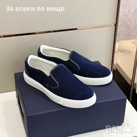 CD Slide Navy/White Стилни Мъжки Обувки Dior Slip-On Sneaker От Тъмносин Велур Код ch102, снимка 7 - Ежедневни обувки - 55663139