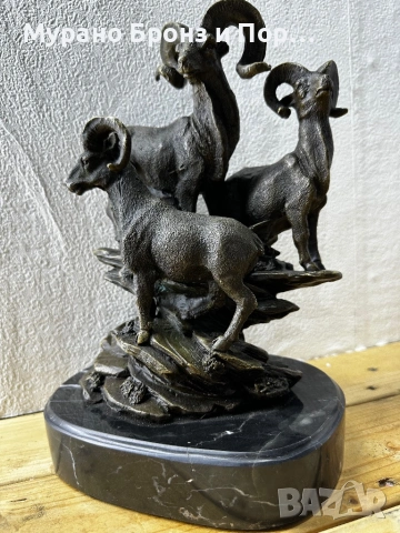 Масивна бронзова скулптура „Лов на овни“ от Карлие (Carlier) – 29 см х 19 см, 7.3 кг