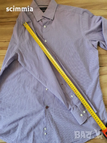 Мъжка риза Tommy Hilfiger Tailored Fit лилава карирана риза размер XL 100% памук, снимка 14 - Ризи - 54728319