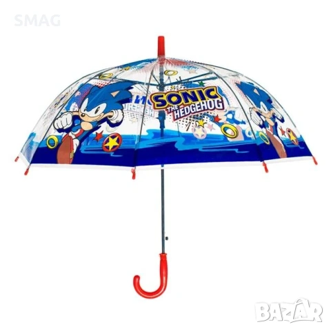 Детски син прозрачен чадър "Sonic" автоматичен_1242381, снимка 2 - Чадъри - 54298514