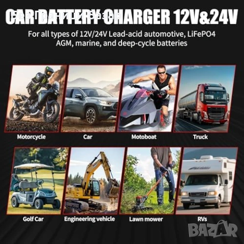 Ново 16A смарт зарядно за акумулатор 12V 24V LiFePO4 AGM GEL кола автомобил, снимка 9 - Друга електроника - 54045697