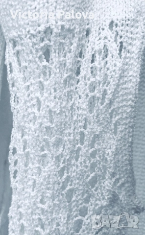 Памучна ажурна наметка с отворена предница - еластична плетка в бяло, снимка 4 - Корсети, бюстиета, топове - 53990702