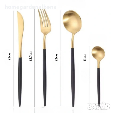Комплект прибори за хранене 24 части неръждаема стомана златисто черно магнитна кутия, снимка 3 - Прибори за хранене, готвене и сервиране - 54166216