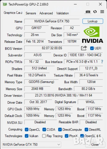 ASUS GTX 750 2GB GDDR5 HDMI DVI VGA видеокарта, снимка 4 - Видеокарти - 54740270