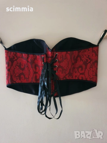 Червен готически корсет с връзки и флорален мотив XL/XXL/XXXL, снимка 2 - Корсети, бюстиета, топове - 54660119
