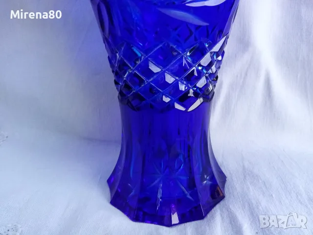 Българска кристална ваза в синьо, снимка 4 - Вази - 55513920