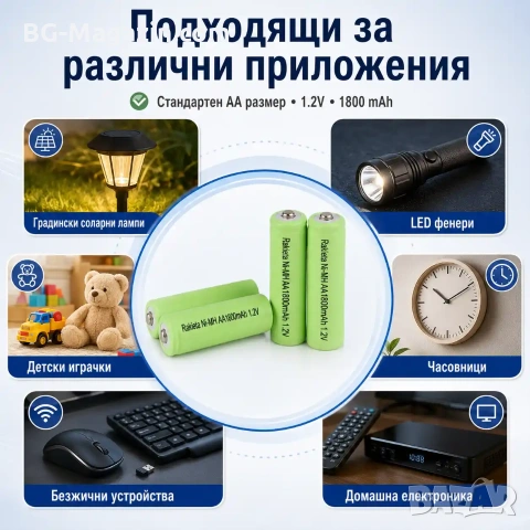 Акумулаторни батерии за соларни лампи Rakieta AA 1800mAh презареждащи се играчки фенери дистанционни, снимка 3 - Друга електроника - 51273735